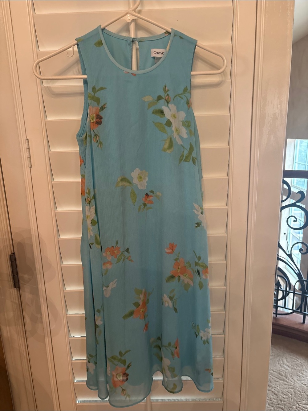 Calvin Klein Light Blue Floral Sleeveless Midi Dress
